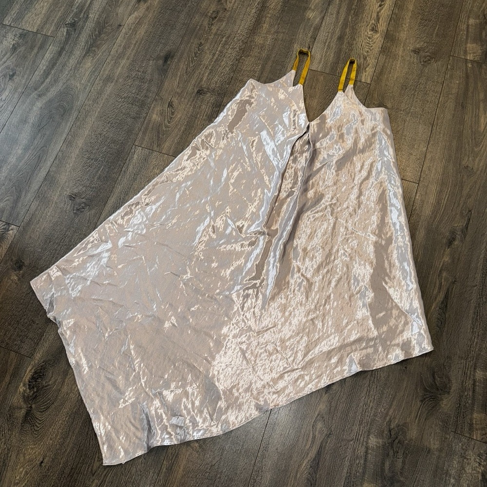 FLOREAT By Anthropologie Women XS Metallic Silver Asymmetrical Flowy Dress Glam